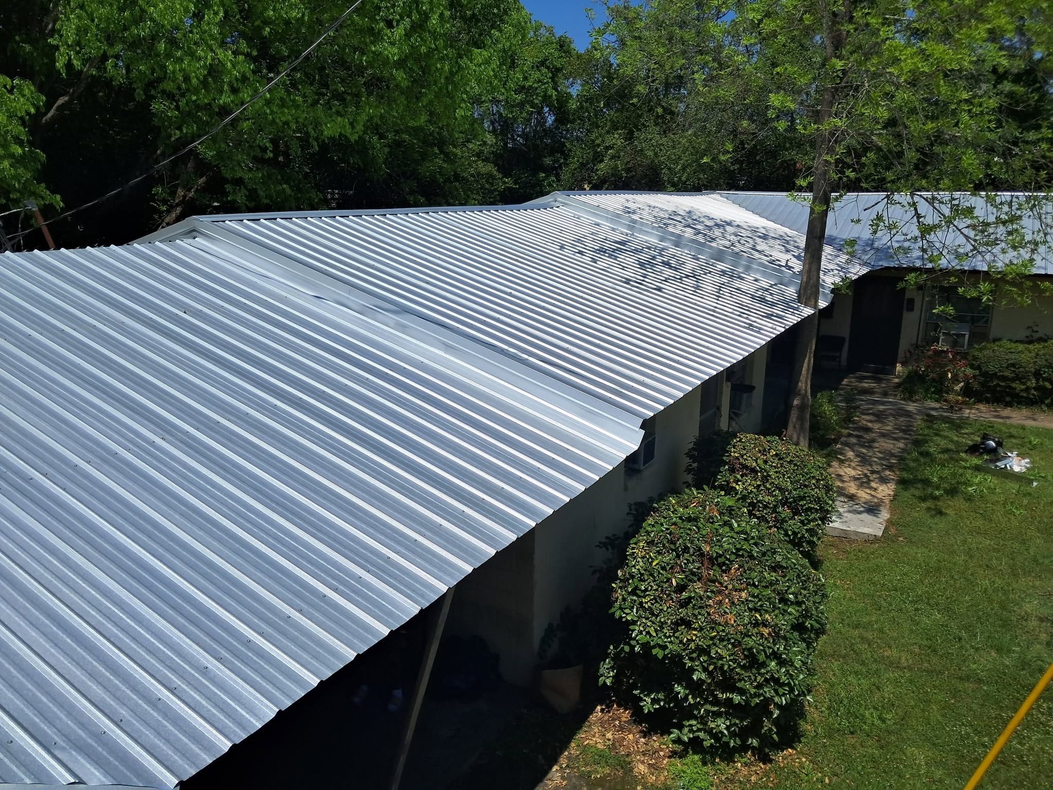 Close-up of silver standing-seam metal roof